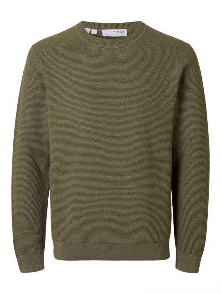 SLHROSS LS KNIT STRUCTURE CREW 190926006 Vetiv
