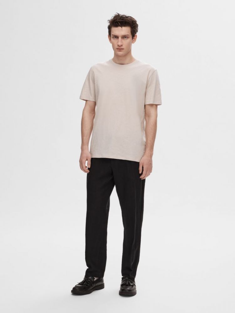 SLHASPEN SLUB SS O-NECK TEE NO 184679 Oatmeal