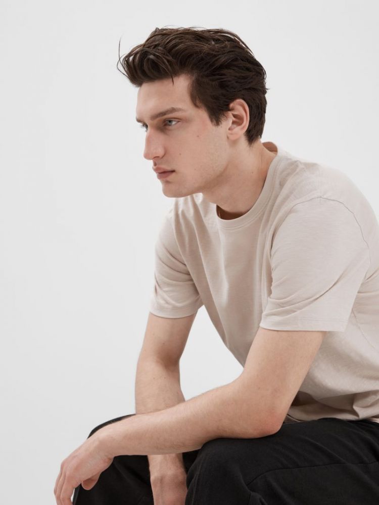 SLHASPEN SLUB SS O-NECK TEE NO 184679 Oatmeal