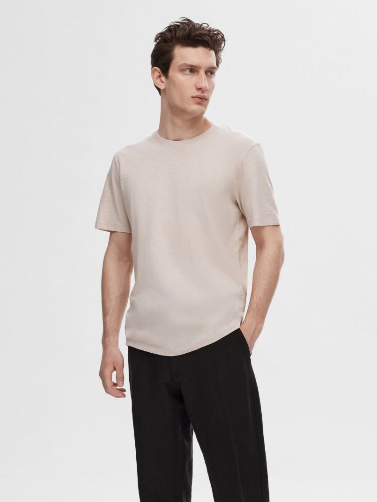 SLHASPEN SLUB SS O-NECK TEE NO 184679 Oatmeal