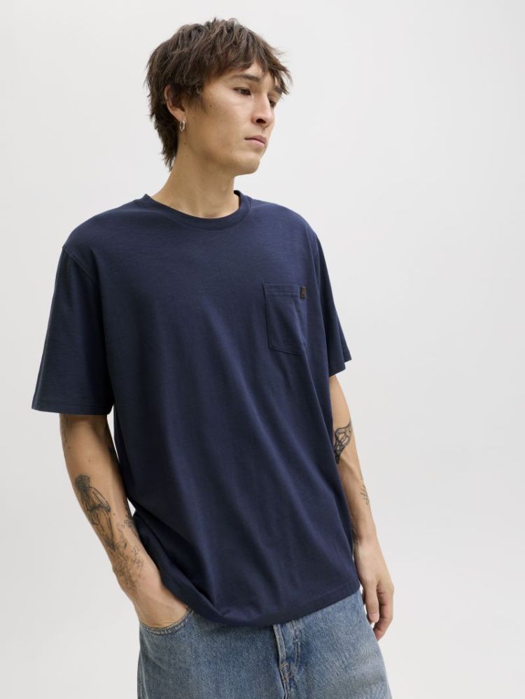 JJEDOVER SLUB TEE SS NOOS 175876 Navy Bla