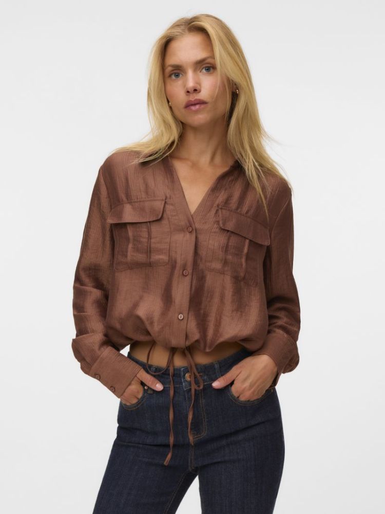 VMTOMA LS TIE SHIRT WVN LCS 288475 Cocoa Br