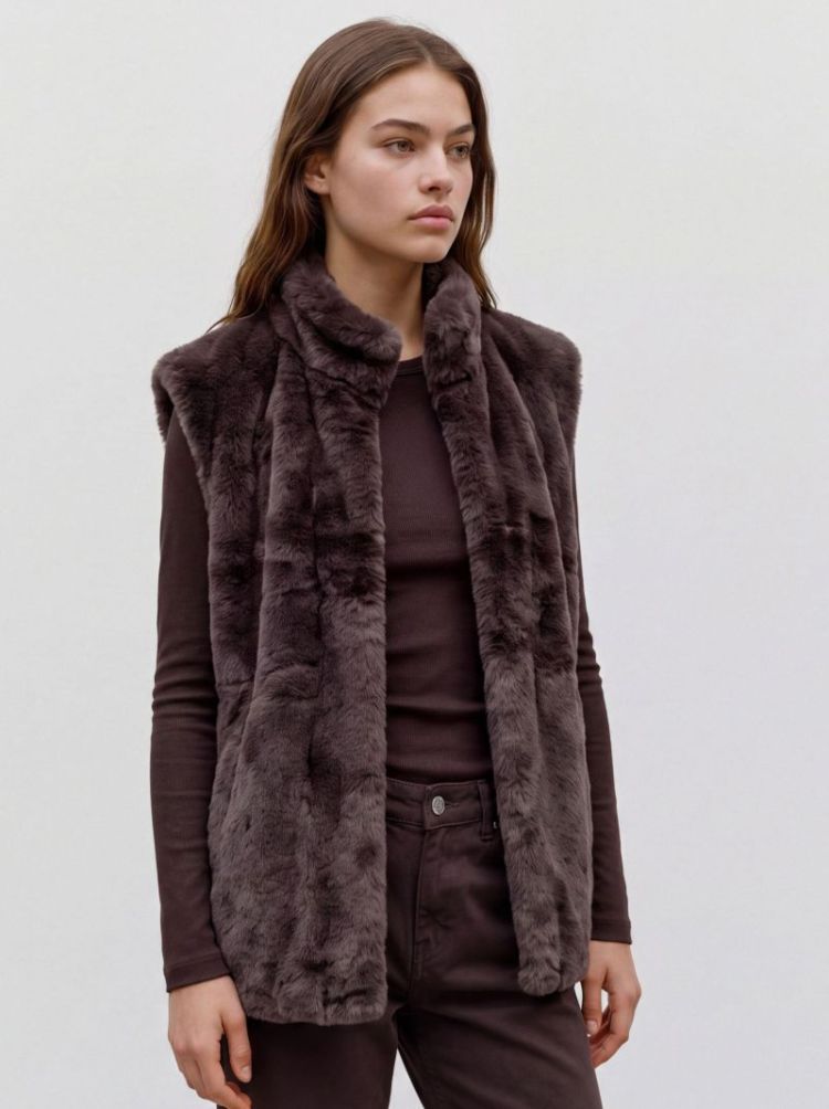 VMSONJAPOPPY FAUX FUR WAISTCOA 297957 Chocolat