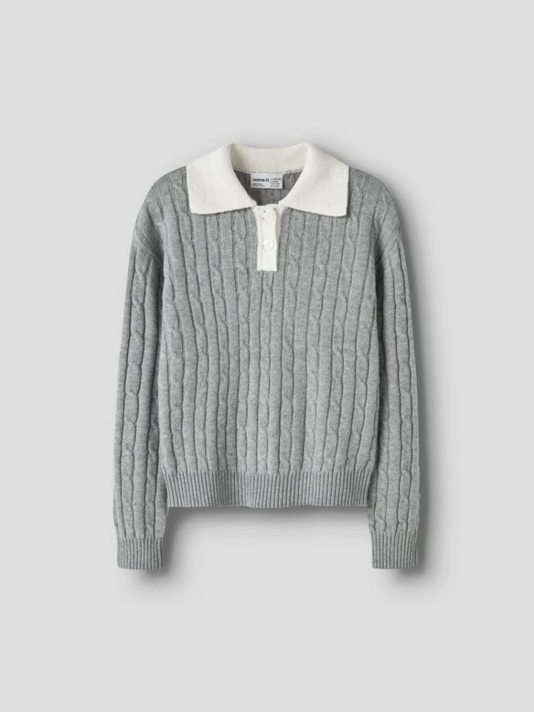 NKFNESSA LS KNIT POLO 179334 Grey Mel