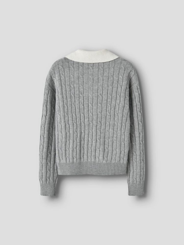 NKFNESSA LS KNIT POLO 179334 Grey Mel