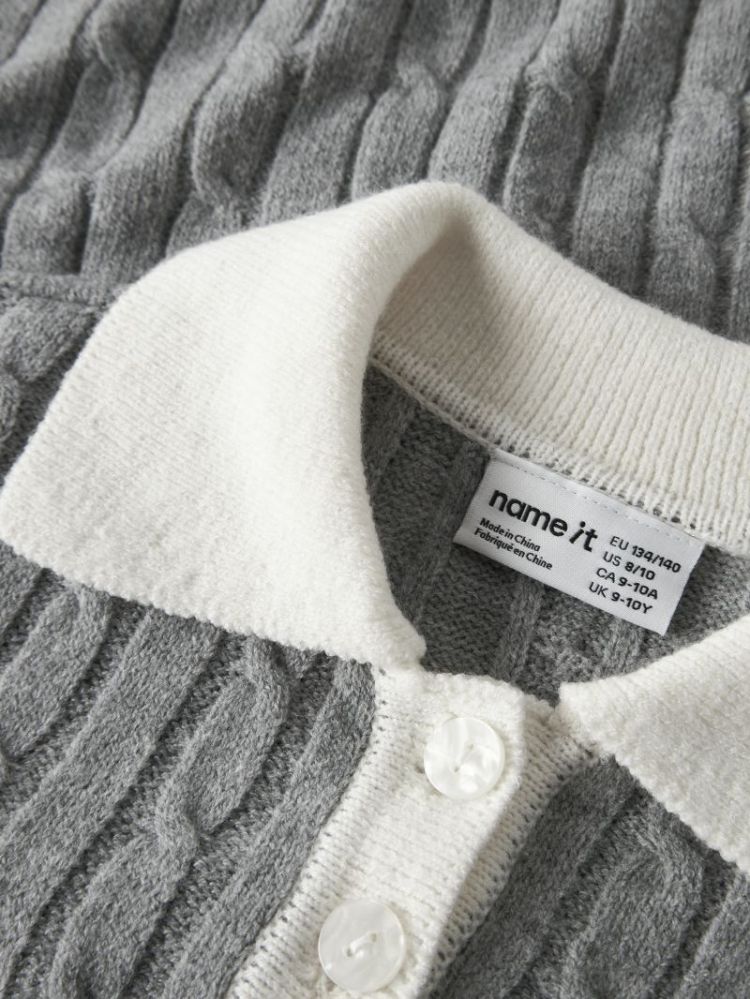 NKFNESSA LS KNIT POLO 179334 Grey Mel