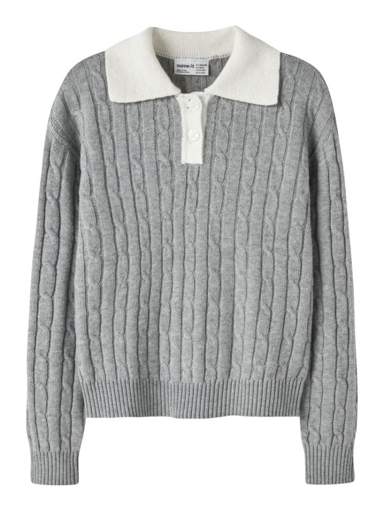 NKFNESSA LS KNIT POLO 179334 Grey Mel