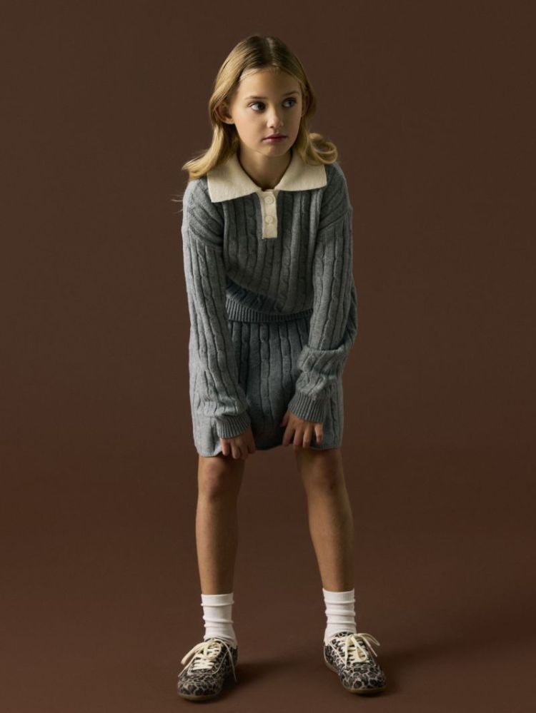 NKFNESSA LS KNIT POLO 179334 Grey Mel