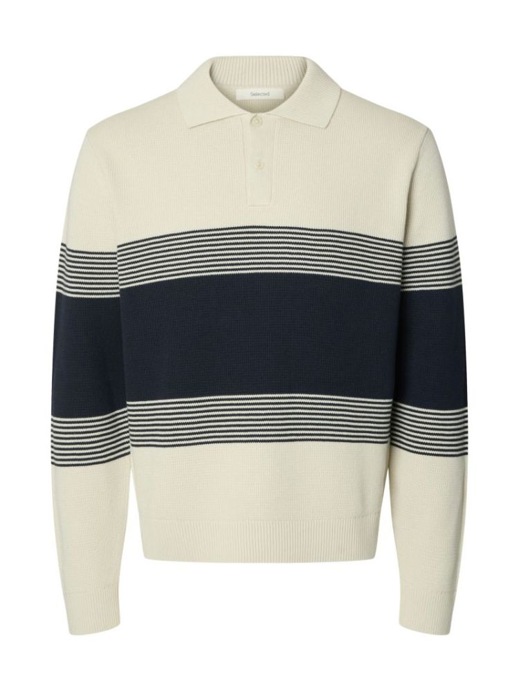 SLMDANE LS KNIT STRIPE POLO 187118002 Silve
