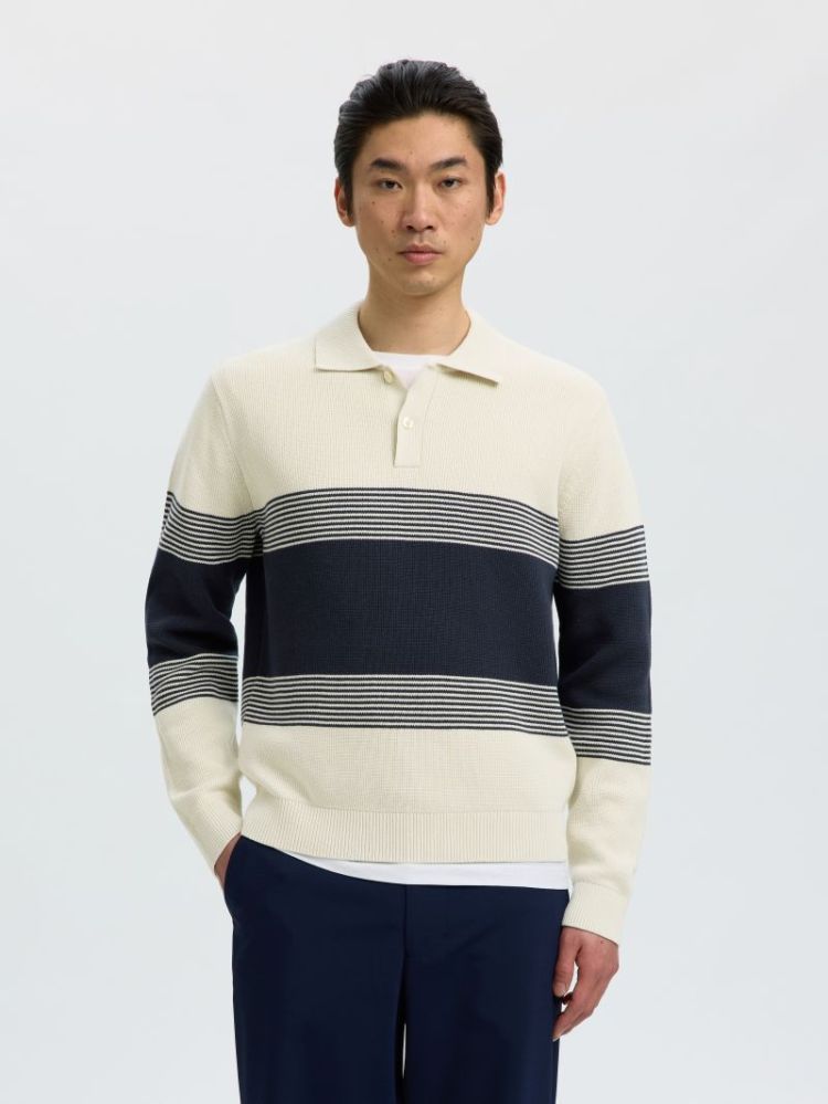 SLMDANE LS KNIT STRIPE POLO 187118002 Silve