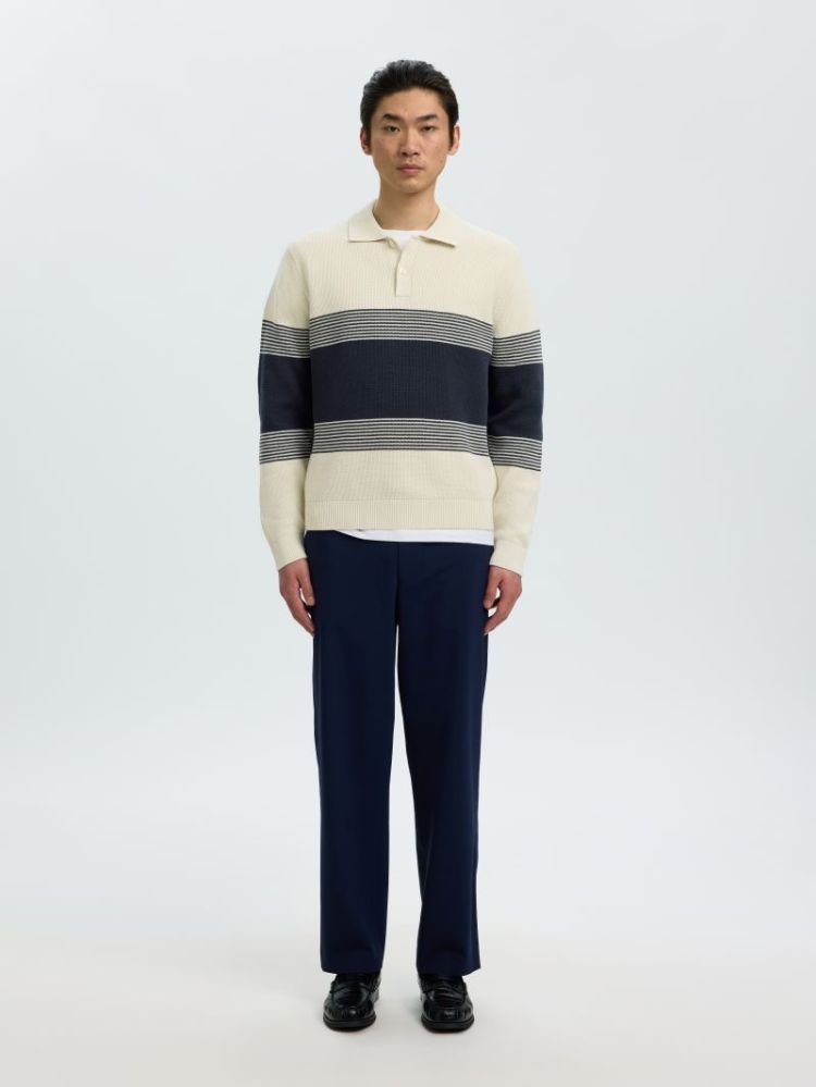 SLMDANE LS KNIT STRIPE POLO 187118002 Silve