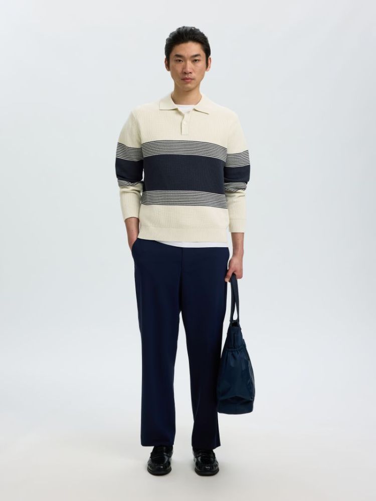 SLMDANE LS KNIT STRIPE POLO 187118002 Silve