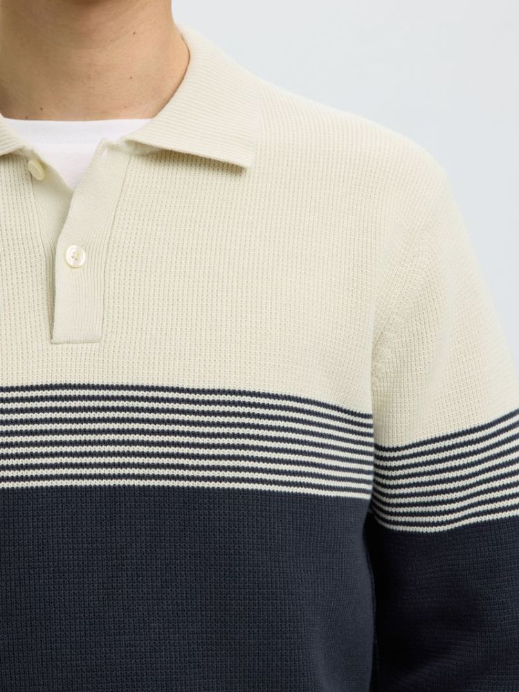 SLMDANE LS KNIT STRIPE POLO 187118002 Silve