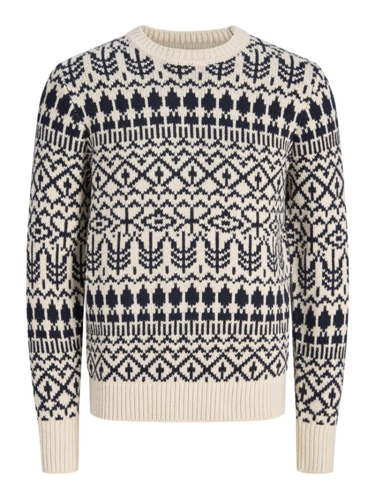 JPRBLUCLARK KNIT PATTERN CREW 177685 Parchmen