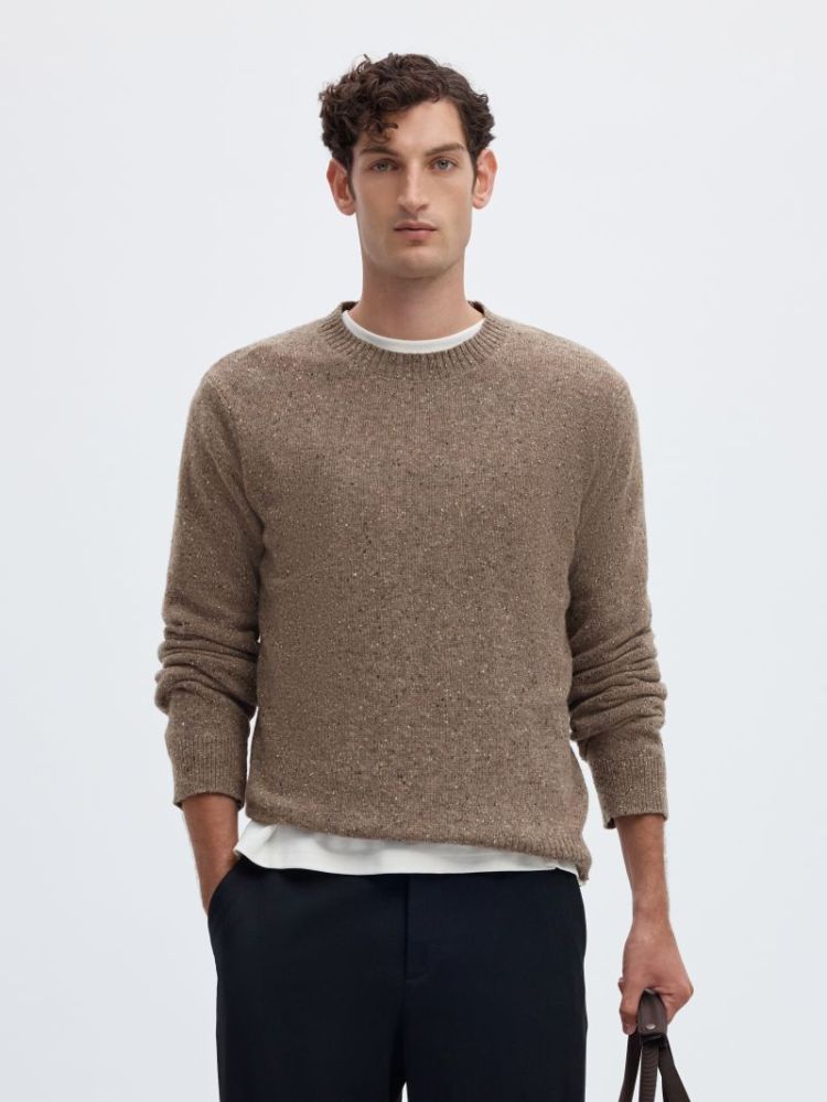SLMNEIL LS KNIT REG NEPS CREW 205350001 Choco
