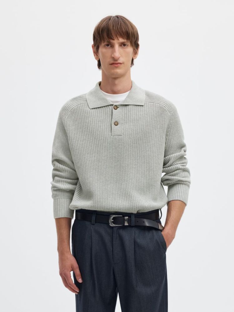 SLMPIM LS KNIT POLO CAMP 178992 Light Gr