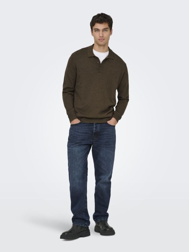 ONSLOUI REG 12 LS MEL POLO KNI 188858001 Coffe