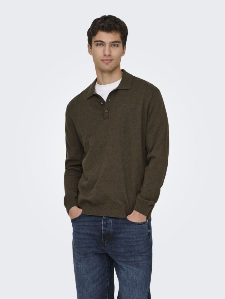 ONSLOUI REG 12 LS MEL POLO KNI 188858001 Coffe