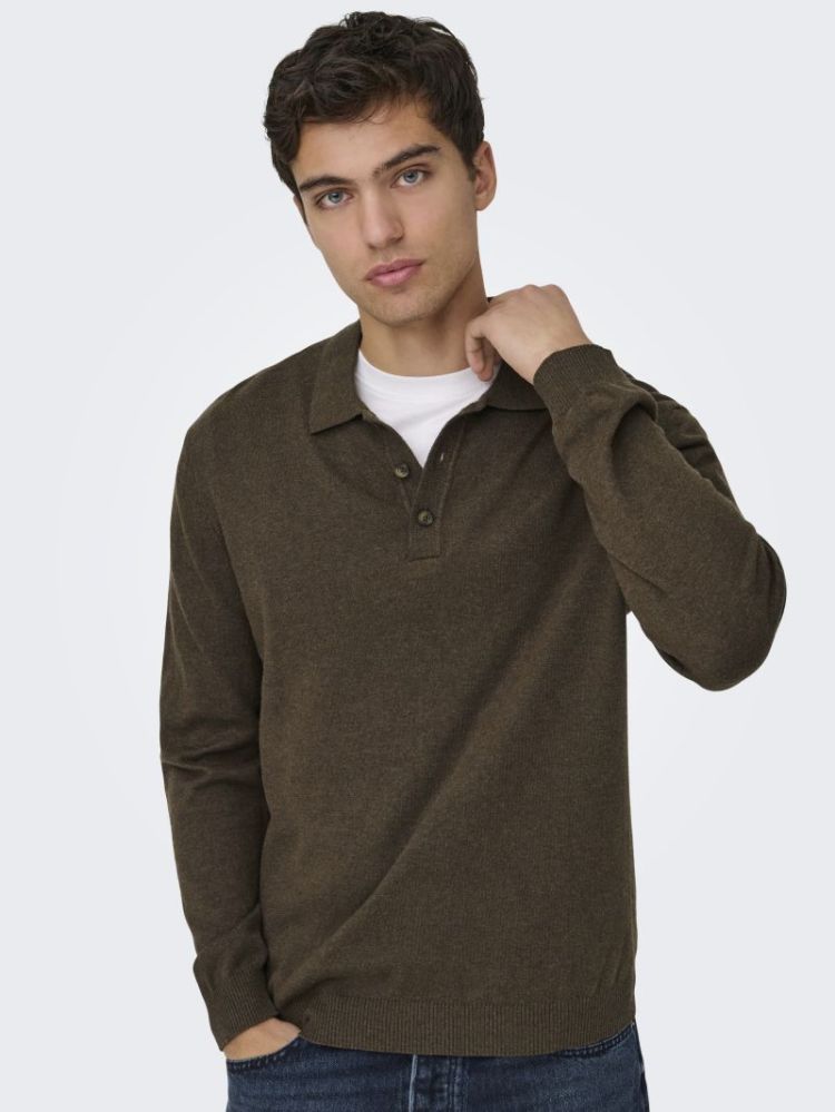 ONSLOUI REG 12 LS MEL POLO KNI 188858001 Coffe