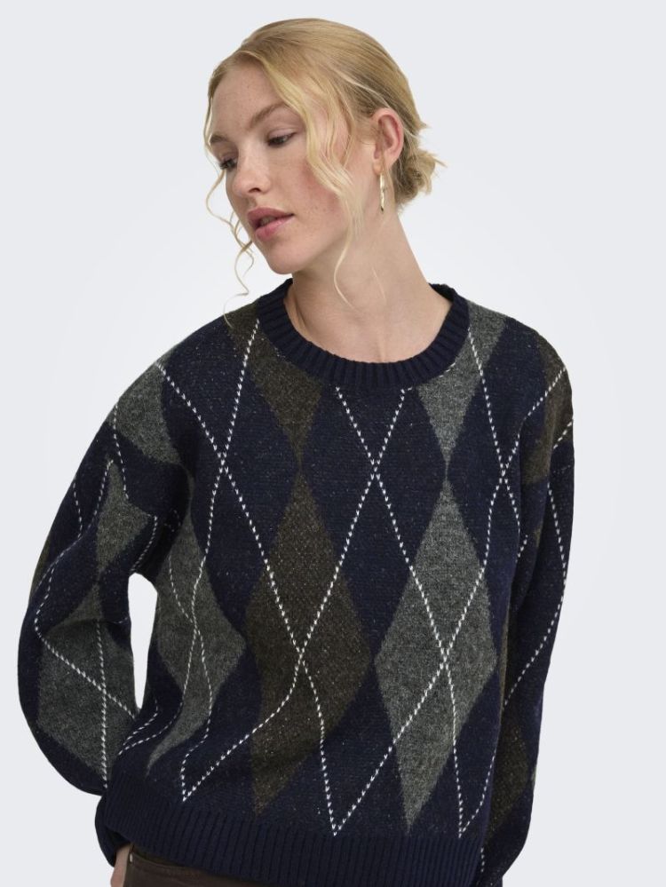 ONLRHOMBUS ARGYLE PULLOVER KNT 194962001 Night