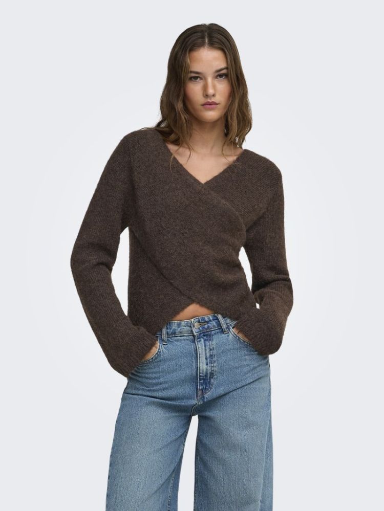 ONLMAGGIE LS CROSS V-NECK CC K 237375001 Coffe