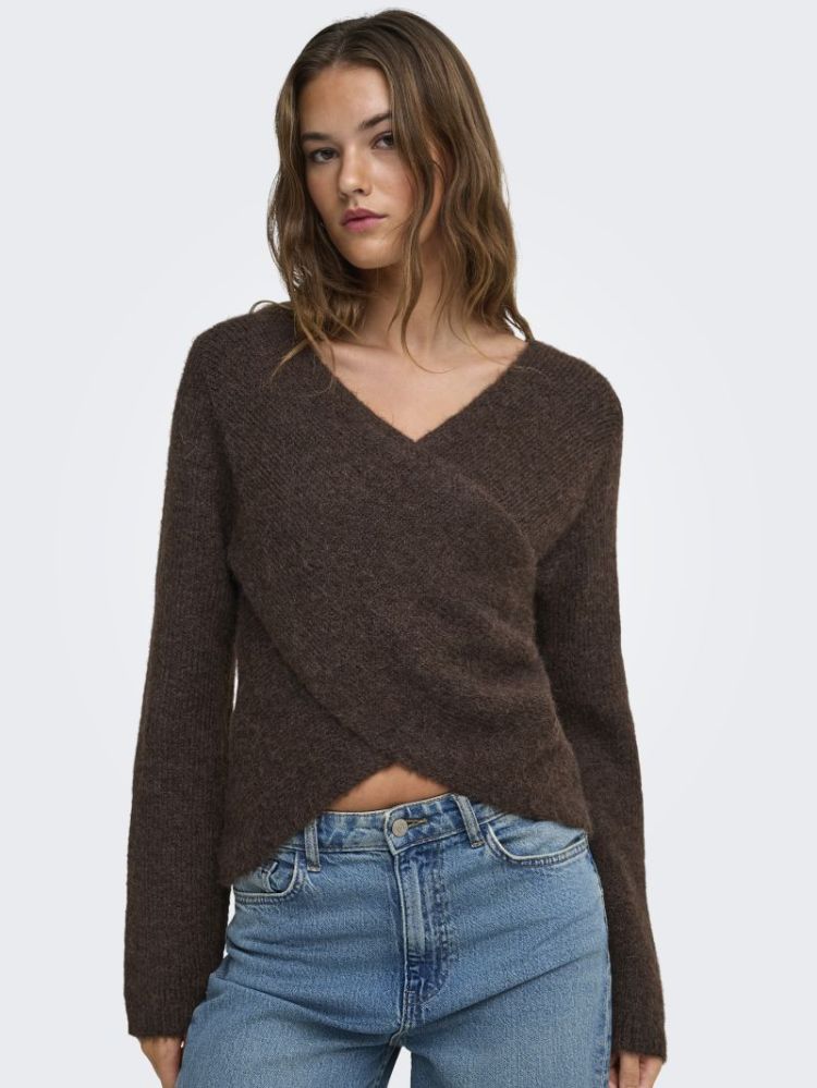 ONLMAGGIE LS CROSS V-NECK CC K 237375001 Coffe